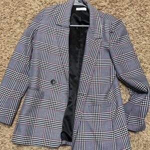 Anine Bing Gray Plaid Blazer with Black & Red Accents